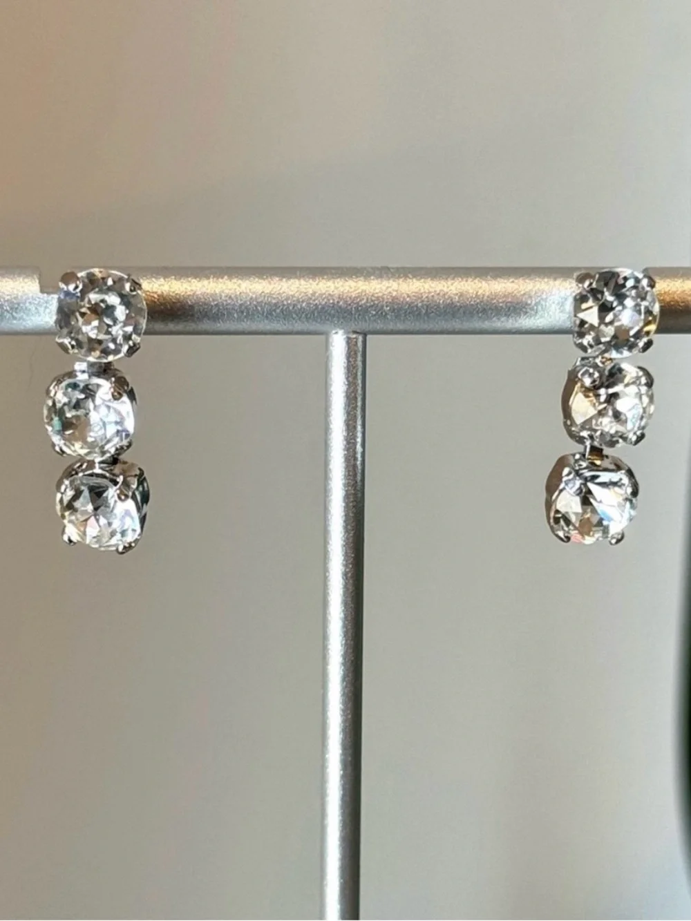 Authentic Vintage DIOR Silver Tone Crystal Drop Earrings with 14K Gold Posts